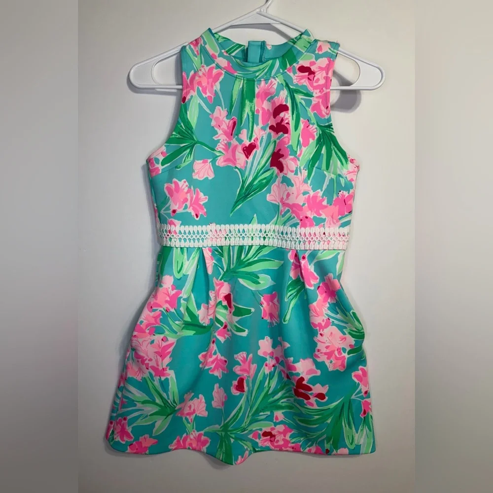 Lilly Pulitzer Girls Leesi Dress Aqua Al Fresco Isn’t She Lovely Size 14 - Picture 1 of 7